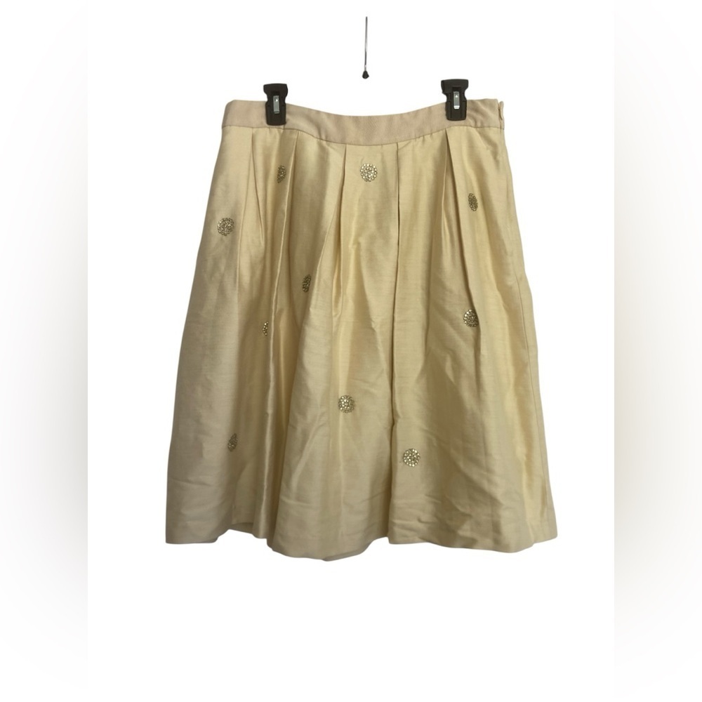 BODEN A- line Skirt Rhinestone Embellished Pleated Mini Beige Size 12 NEW